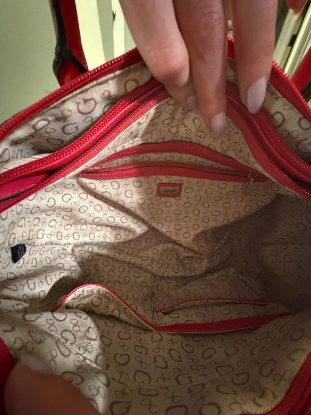 GUESS Coral Red Signature Satchel Bag